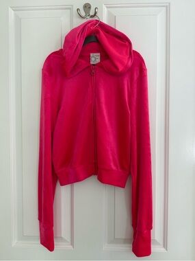 Offline by Aerie Hot Pink Velour Zip-Up Cropped Hoodie Women's Size SM